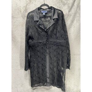 Susan Graver Women size XL Black Floral Lace Satin Sheer Jacket Classic Elegant